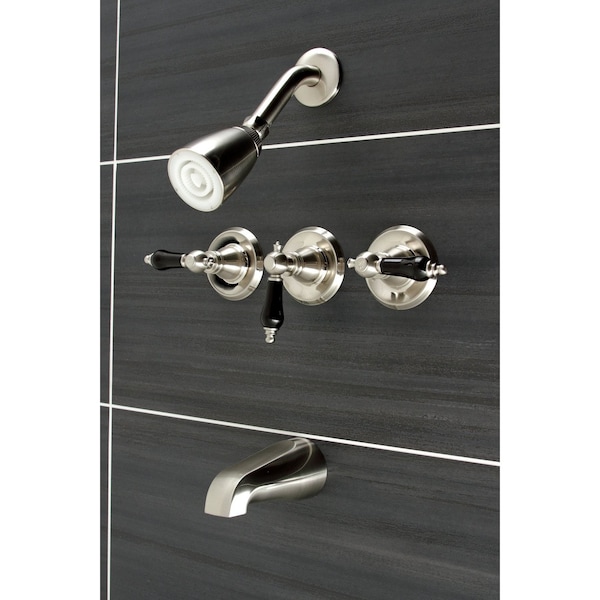 ThreeHandle Tub And Shower Faucet, Brushed Nickel